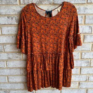 Matilda Jane Floral Short Sleeve Ruffle Peasant Blouse Women's Size S.